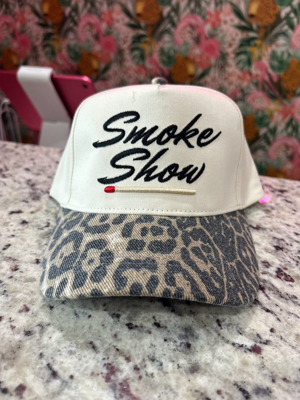Smoke Show Trucker Hat – Cream, Black & Cheetah