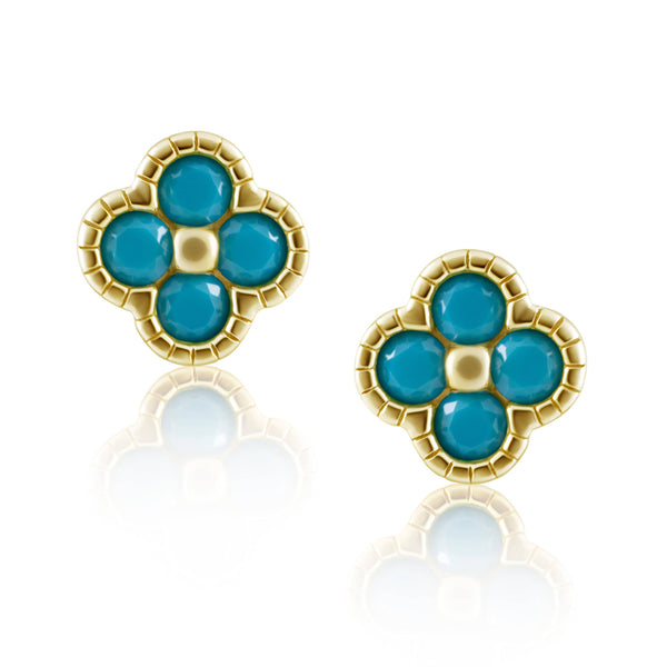 Gracie CZ Clover Studs Turquoise