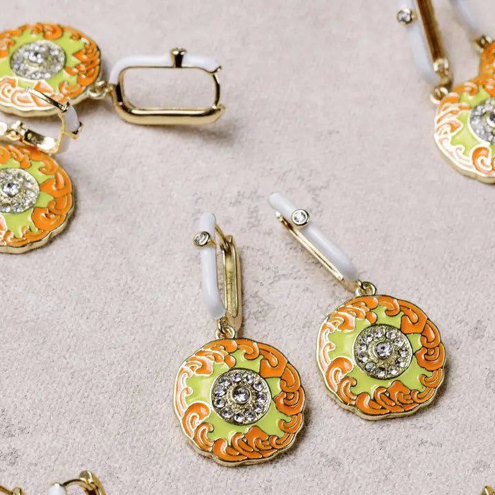 Orange Diamond Capri Tile Charm Earrings