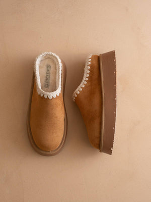 The Brandi | Camel Platform Cozy Mule Slipper