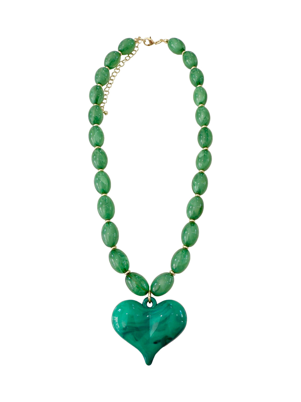 Roxie Green Beaded Necklace with Heart Charm