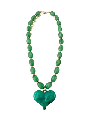 Roxie Green Beaded Necklace with Heart Charm