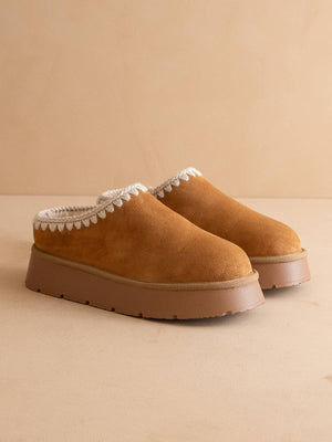 The Brandi | Camel Platform Cozy Mule Slipper