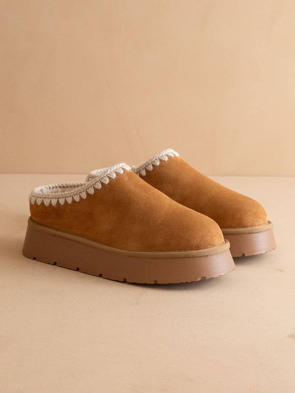 The Brandi | Camel Platform Cozy Mule Slipper