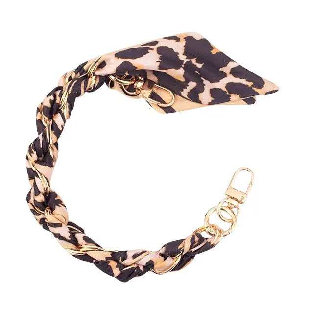 Gold Phone Chain with Scarf Leopard - Short