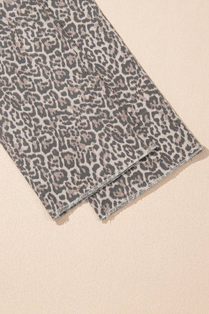 Brown Leopard Frayed Edge Wide Leg High Waist Jeans