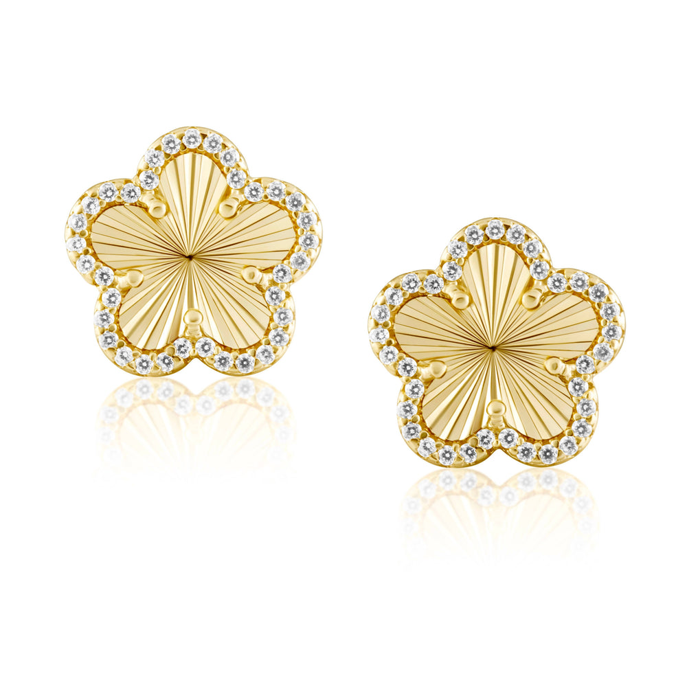 Adeline Pave Outline Clover Studs: Gold
