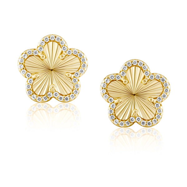 Adeline Pave Outline Clover Studs: Gold