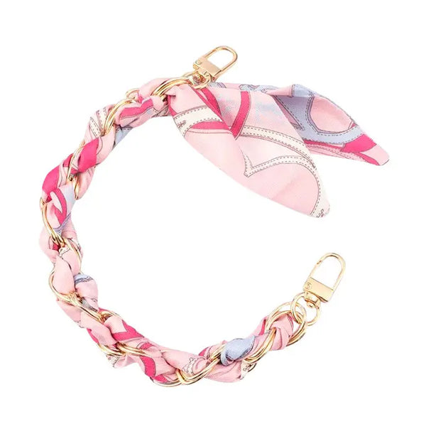 Gold Phone Chain with Scarf Pink Mix - Short