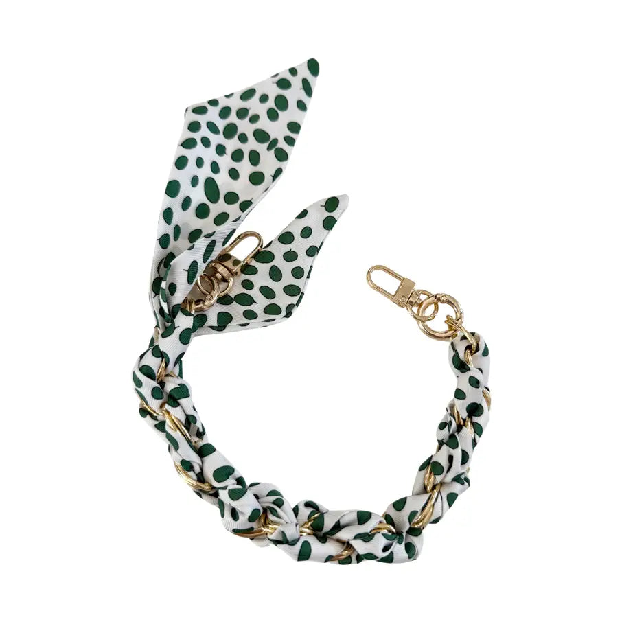Gold Phone Chain with Scarf Ivory and Green - Short
