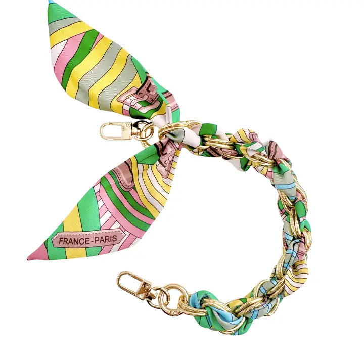 Gold Phone Chain with Pastel Stripe Print - Short