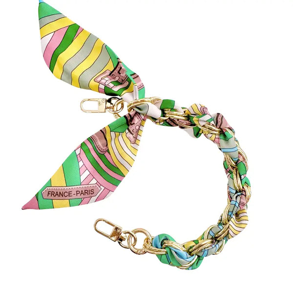 Gold Phone Chain with Pastel Stripe Print - Short