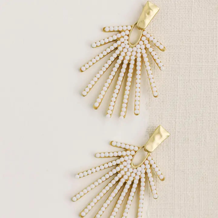 White Sunburst Statement Drop Earrings