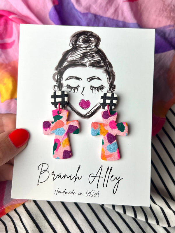 Color Splash Cross Earrings