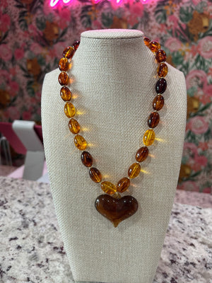 Roxie Necklace – Tortoise Beaded with Heart Charm