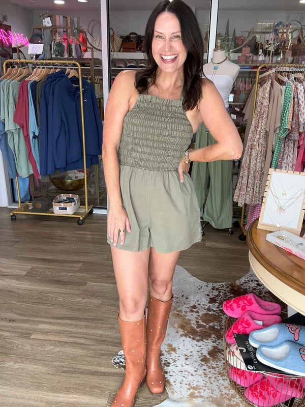 Olive Afterglow Halter Romper