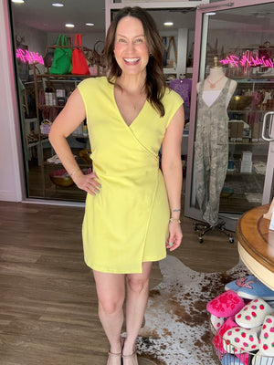 Lemon Glow Wrap Mini Dress
