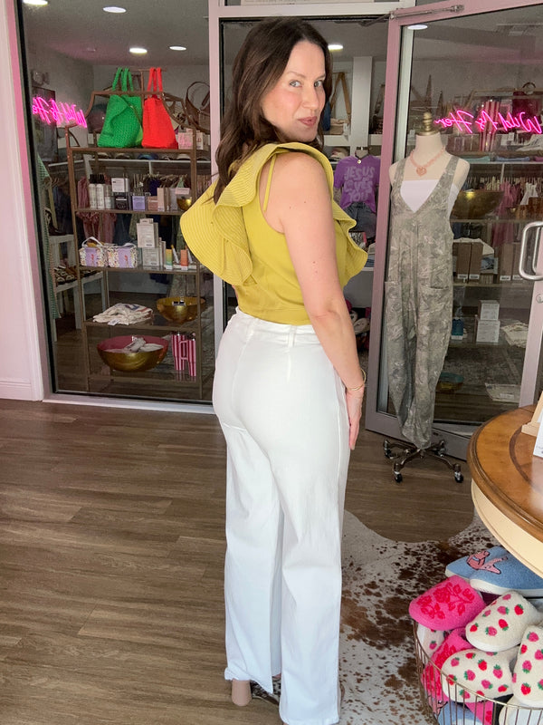 Chartreuse Charm Ruffle Top