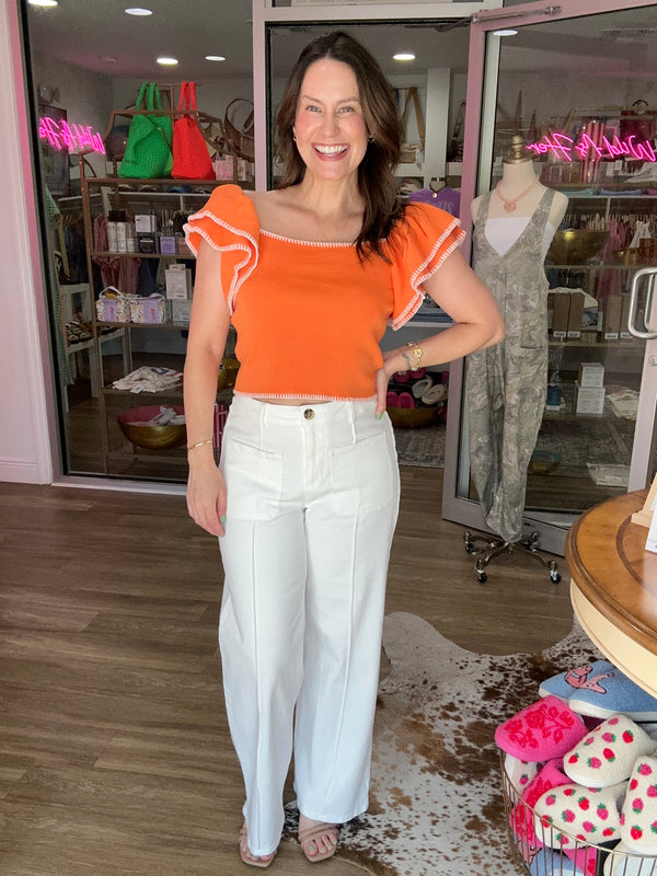 Citrus Bloom Ruffle Knit Top