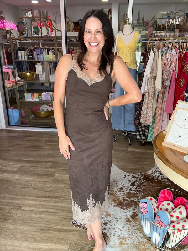 Espresso Lace Midi Dress