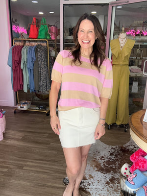 Taupe & Pink Color Block Tee