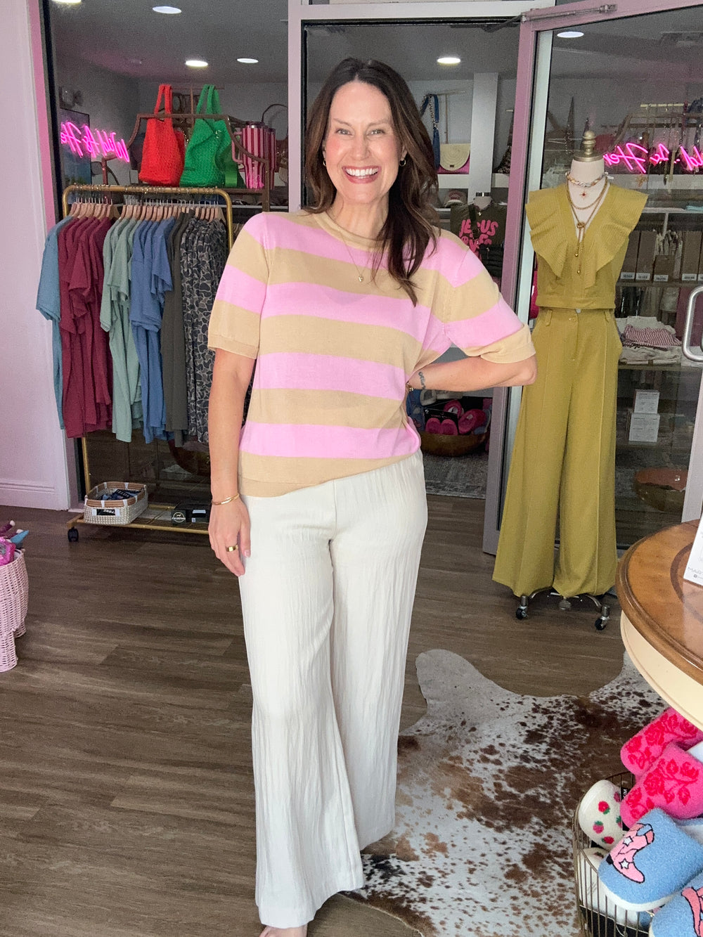 Taupe & Pink Color Block Tee