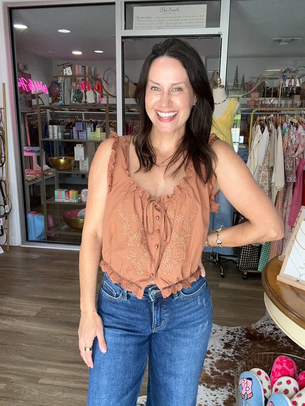 Cinnamon Eyelet Top