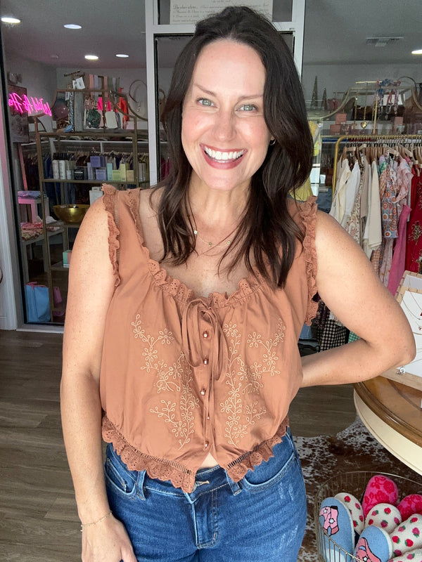 Cinnamon Eyelet Top