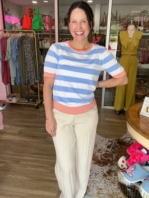 Chambray Stripe Mix Top