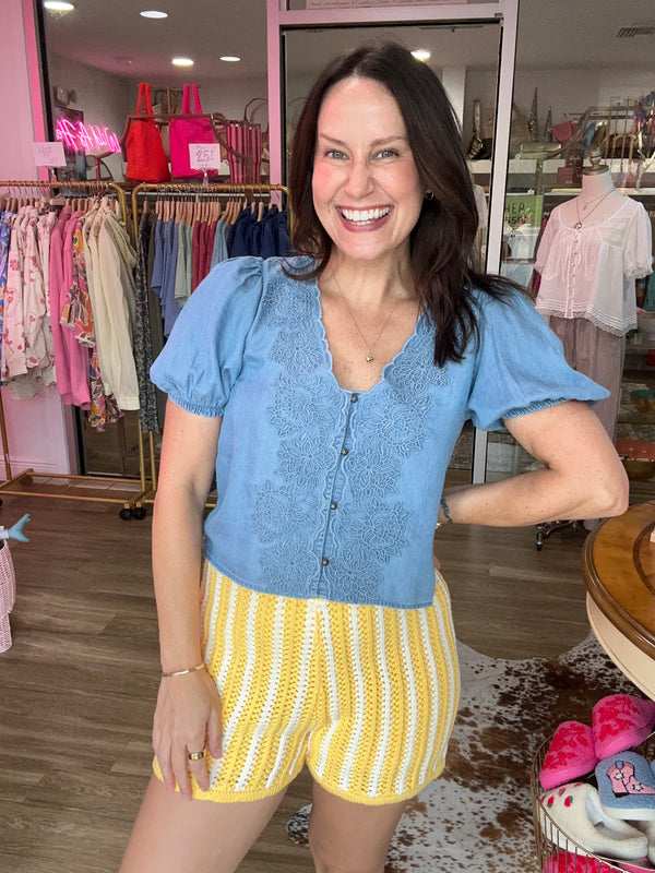 The Sunshine Stripe Crochet Shorts