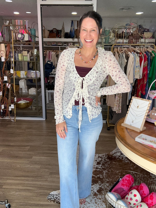 Violet Lace Tie-Front Blouse