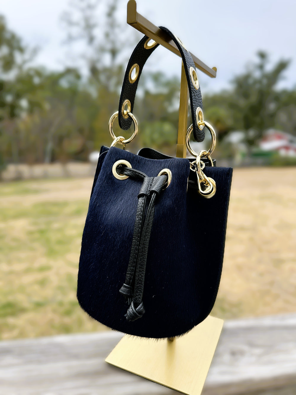 The Demi Bucket Bag - Black with Blue