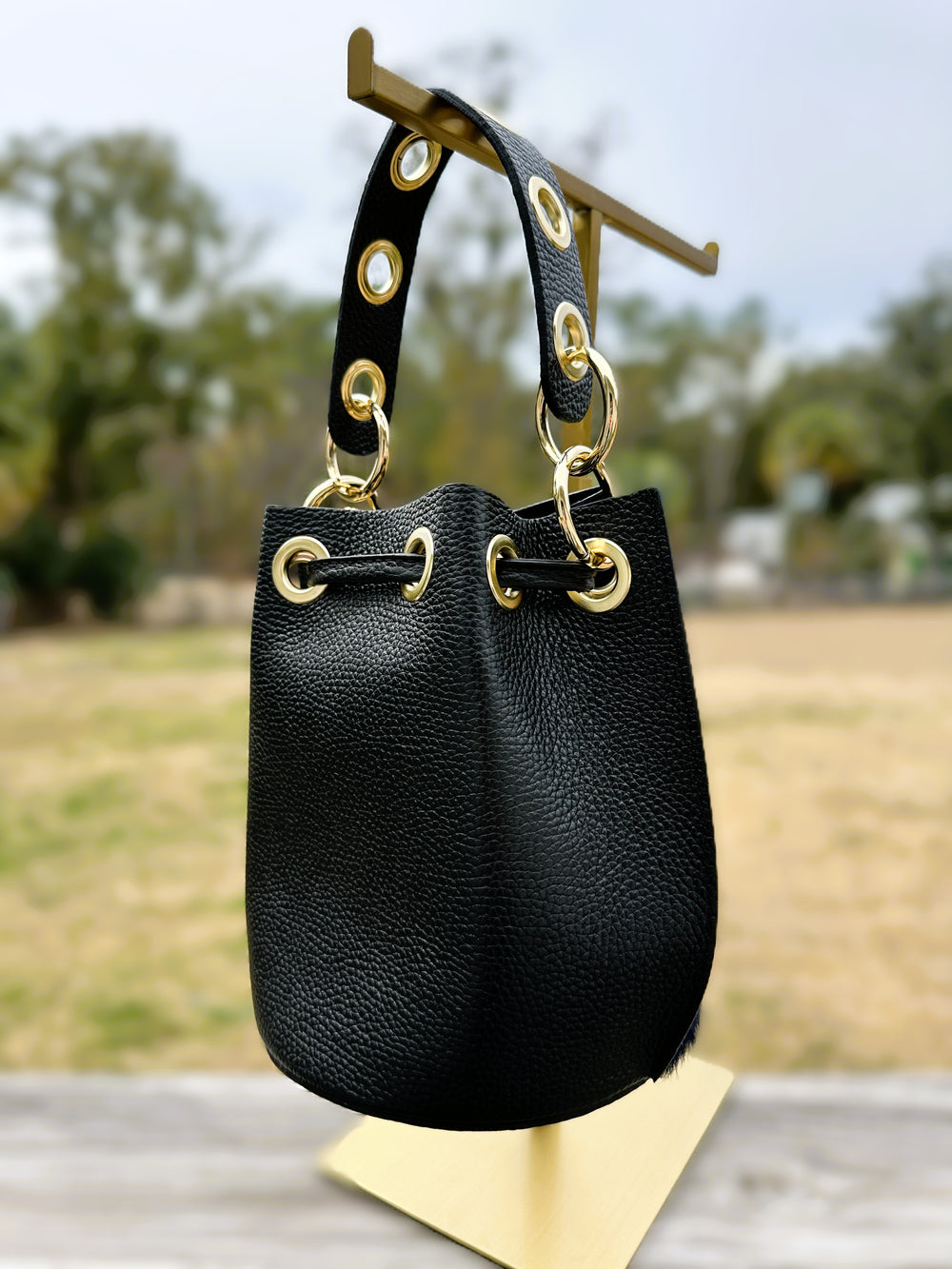 The Demi Bucket Bag - Black with Blue