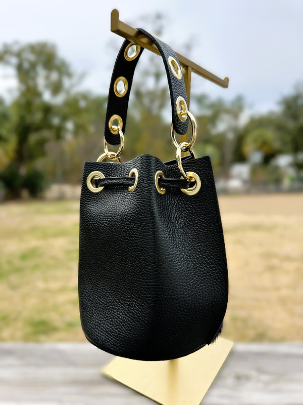 The Demi Bucket Bag - Black with Blue