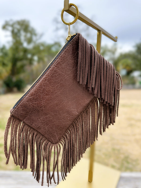 The Aleenah 3 Fringed Pochette – Genuine Cowhide