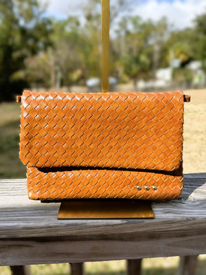 The Wrenlee Woven Flap Crossbody – Brown