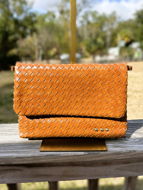 The Wrenlee Woven Flap Crossbody – Brown