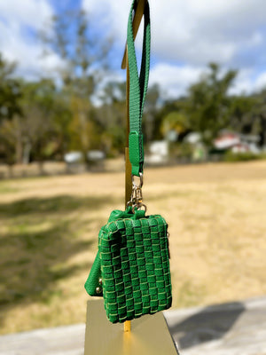 The Wanderlust Woven Dual Pouch Wristlet – Emerald Checkered