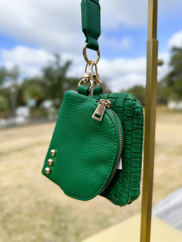 The Wanderlust Woven Dual Pouch Wristlet – Emerald Checkered