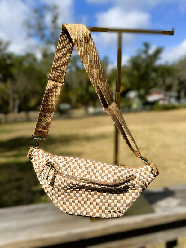 The Susie Sidekick Bum Bag – Woven Checkered Tan