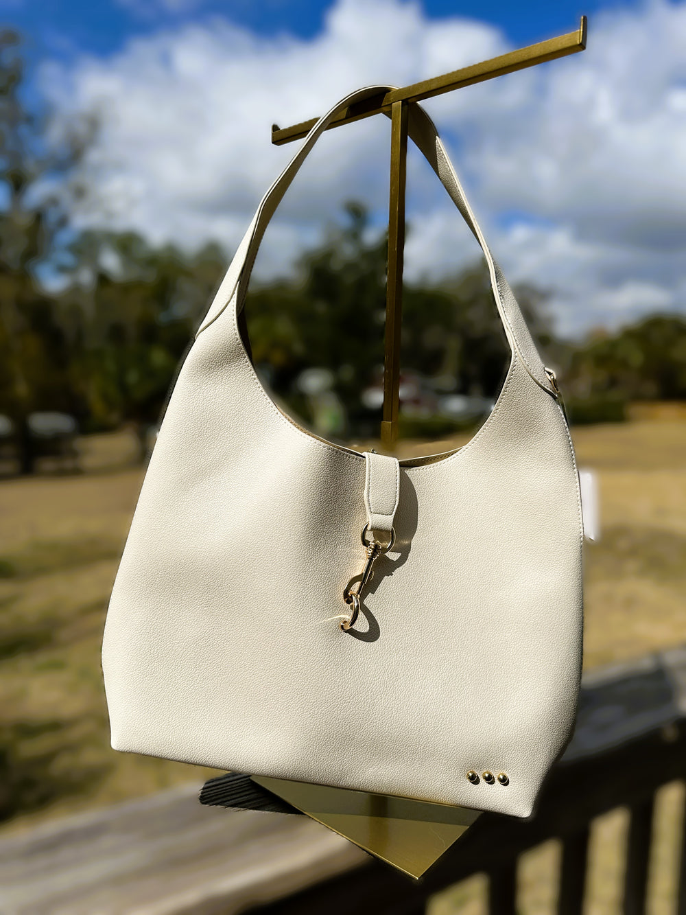 The Haddie Hobo Tote – Cream Vegan Leather