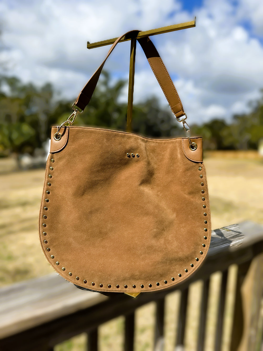 The Rosalie Rivet Suede Hobo – Camel
