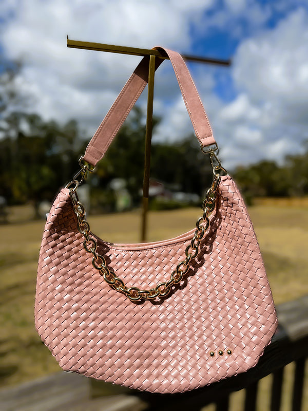 The Sienna Slouchy Woven Shoulder Bag – Rose Pink