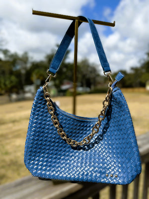 The Sienna Slouchy Woven Shoulder Bag – Denim Blue