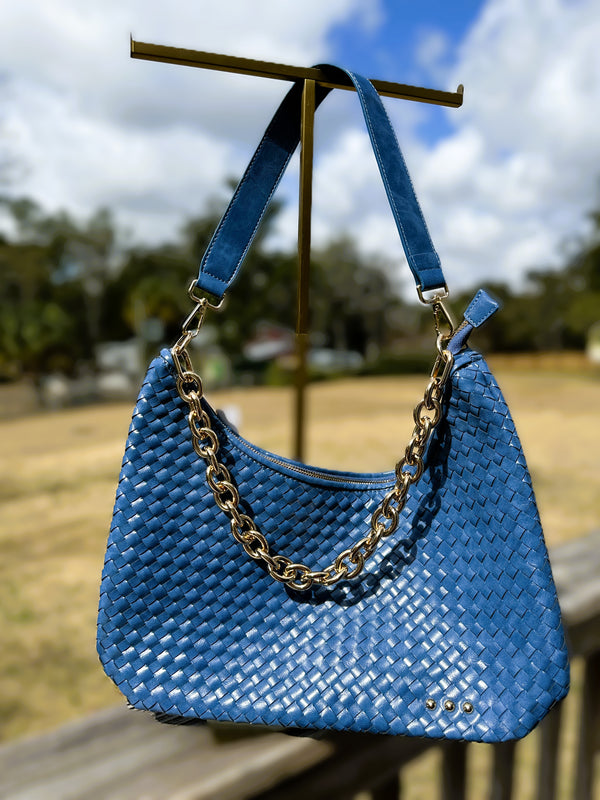 The Sienna Slouchy Woven Shoulder Bag – Denim Blue