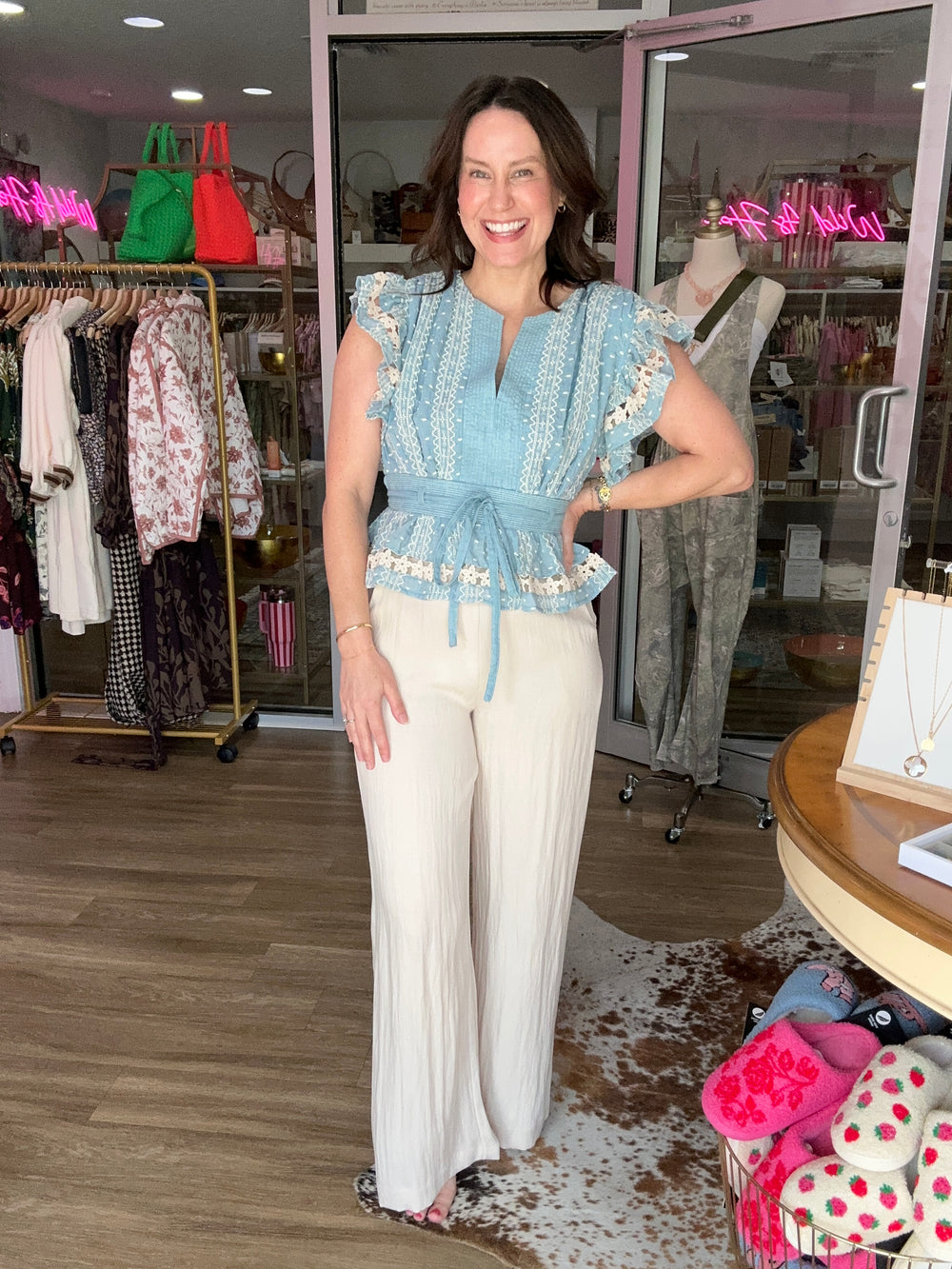 Chambray Bloom Flutter Top