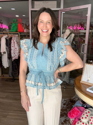 Chambray Bloom Flutter Top