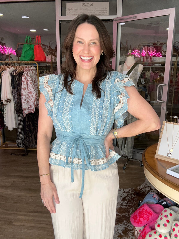 Chambray Bloom Flutter Top