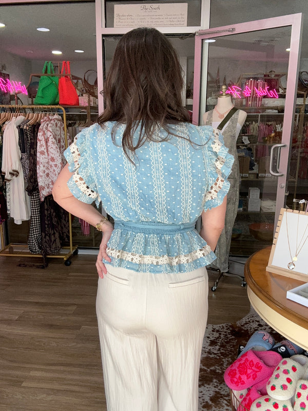 Chambray Bloom Flutter Top