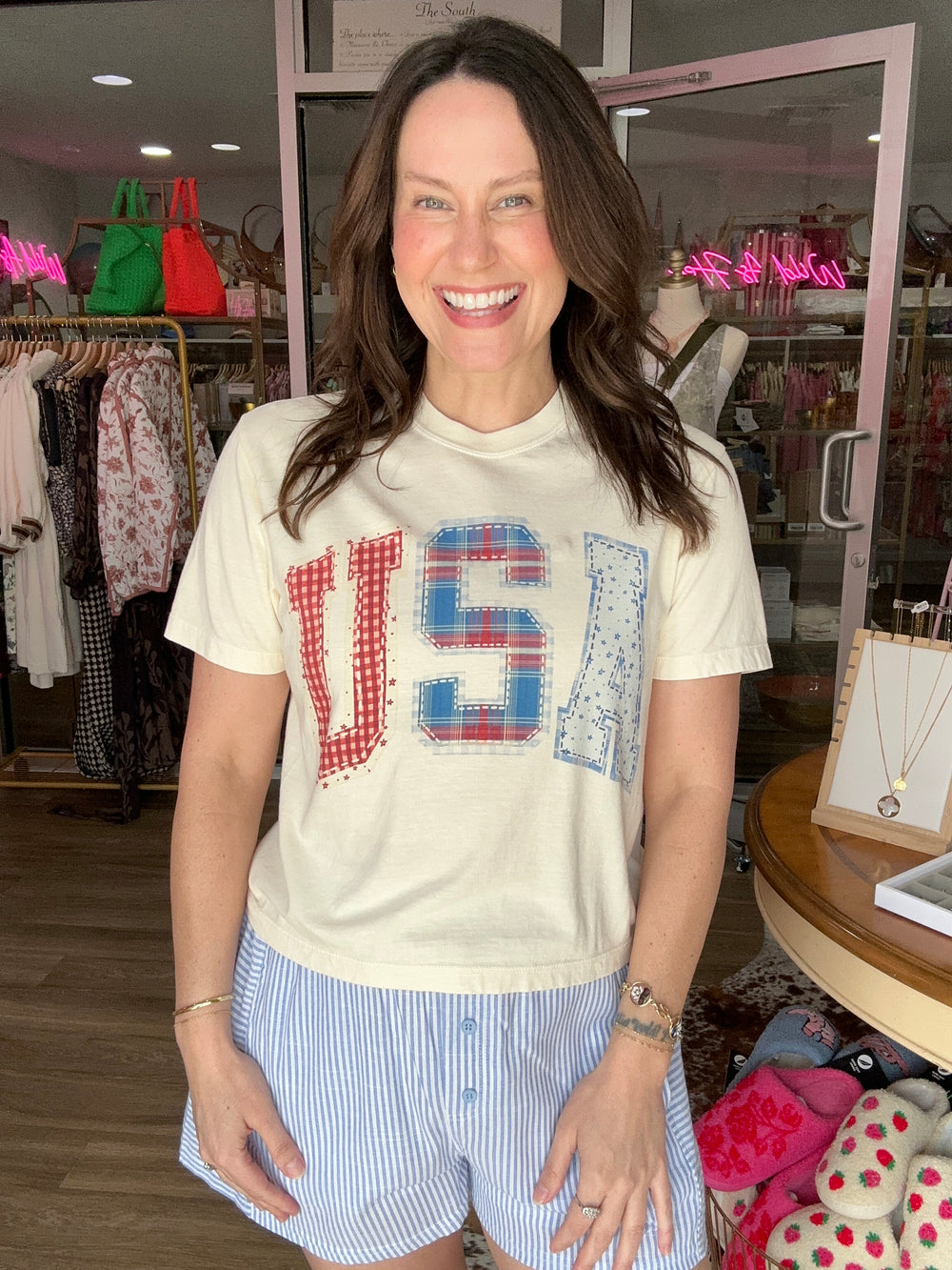 USA Patchwork Cropped Tee